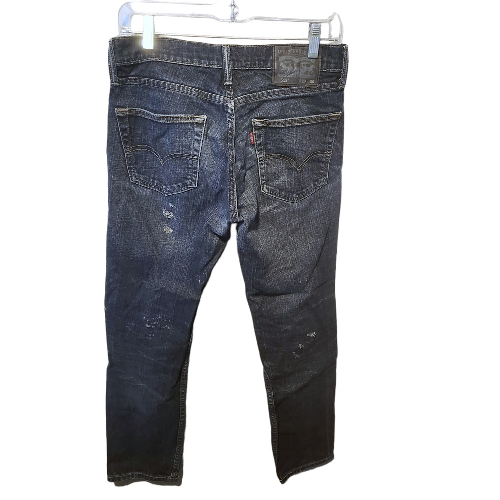 Levi's Vintage 511 Slim Fit Straight black ripped stretch jeans men's 29 X 30 - Picture 2 of 8